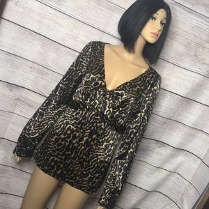Tory Burch Animal Print Silk Blouse Sz 8